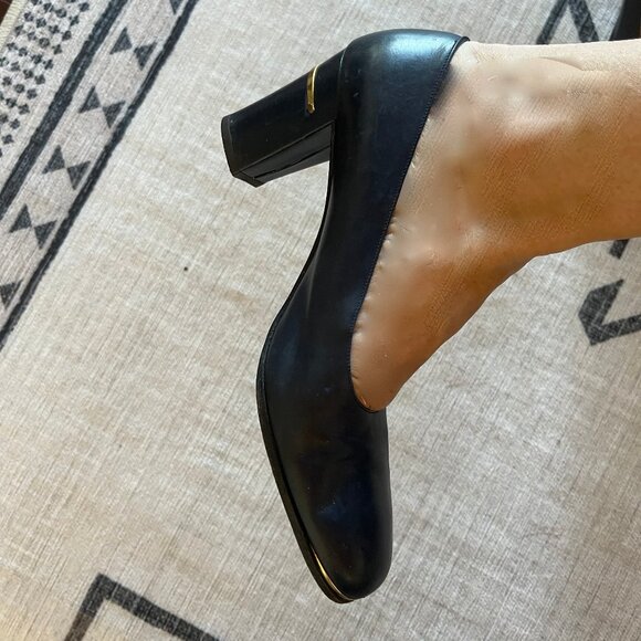 DAVIDS Vintage Navy Block Heeled Shoes Size 8.5 Like New - Picture 12 of 13